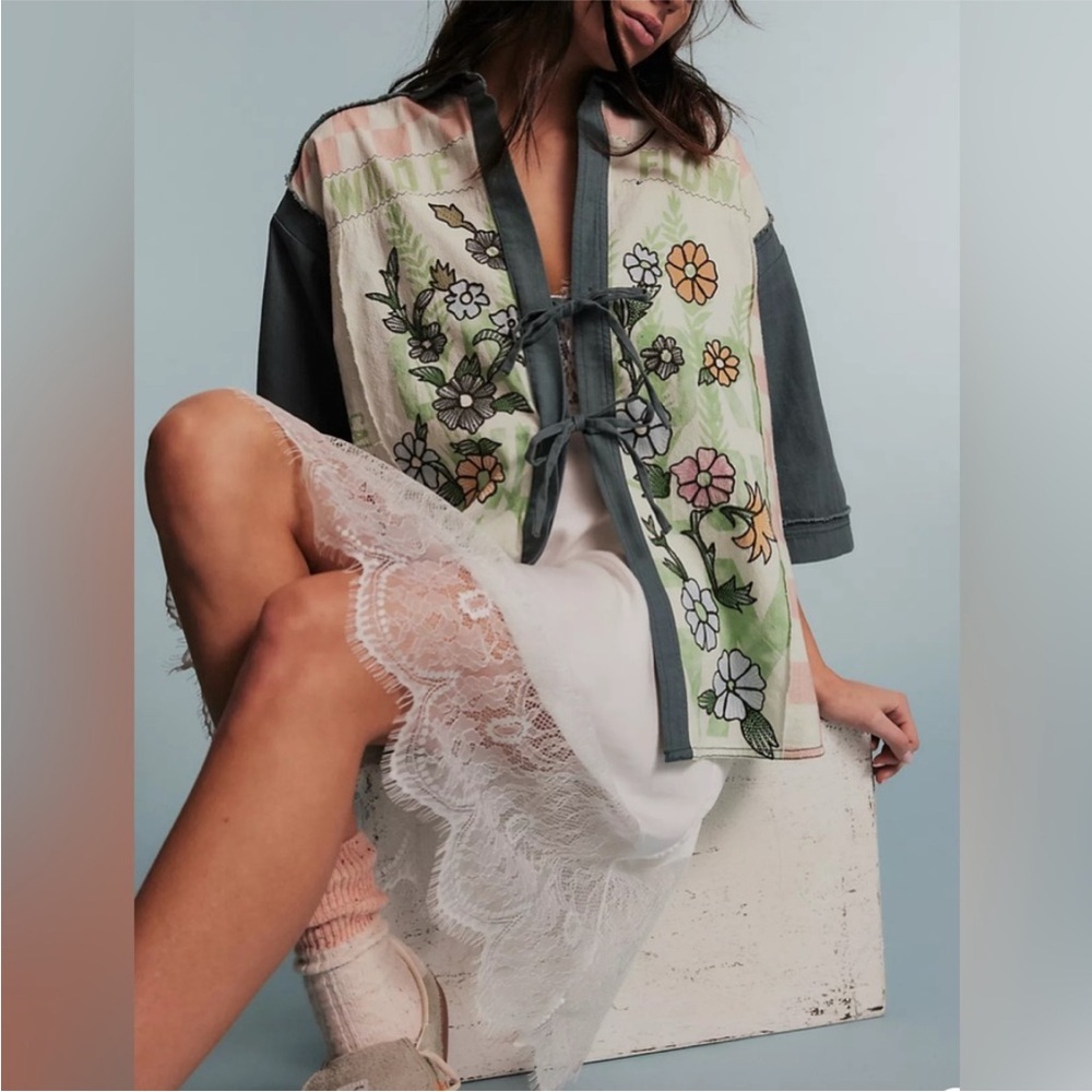 Free People We The Free Pressed In Flowers Kimono. Size XS - Picture 5 of 8